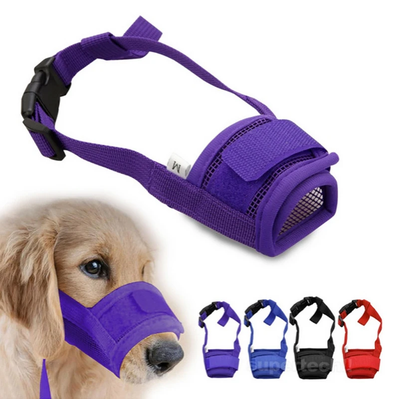 Dog Muzzle Pet Dog Adjustable Mask Bark Bite Mesh Mouth Muzzle Grooming Anti Stop Chewing Saft Mask 1PC