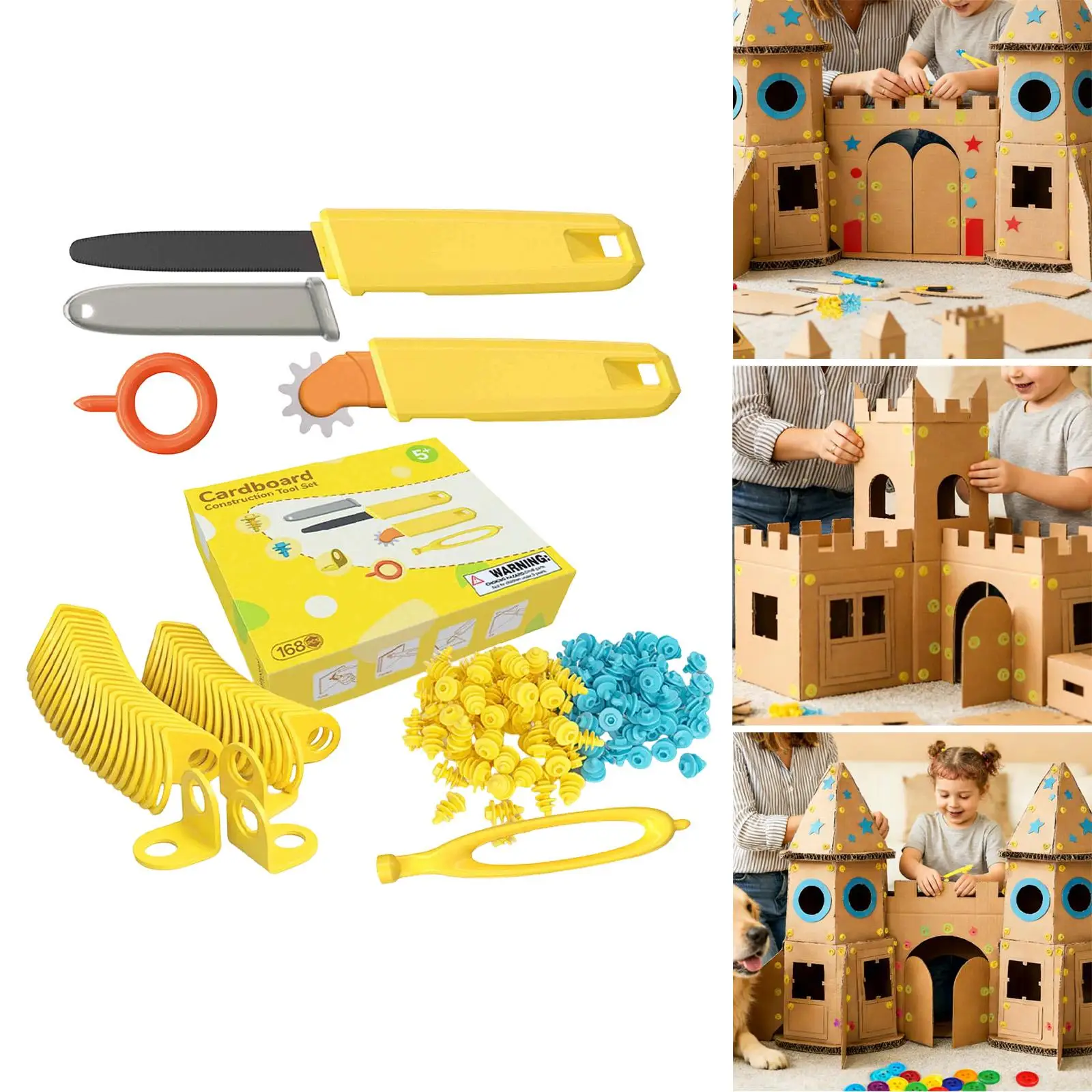168Pcs Cardboard Construction Tool Kit Educational Toy for School Boys Girls
