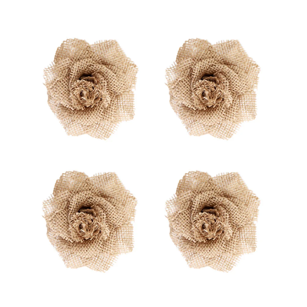 

4 PCS Hair Barrettes Linen Flowers Decor Wedding Volume Clip Handmade Party Cloth