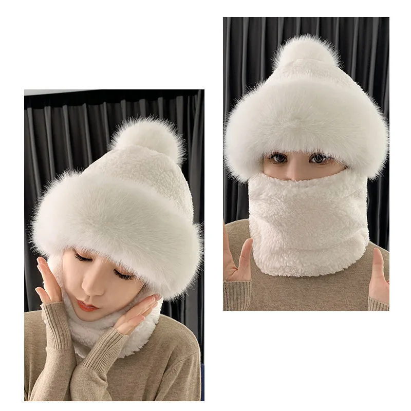 Wekity Wool Lining Bonnet pour femme Chapeau tricoté, Ensemble de masque  d'écharpe d'hiver, Chapeau chaud pour fille, Casquette de cache-oreille  avec pompon-lavande