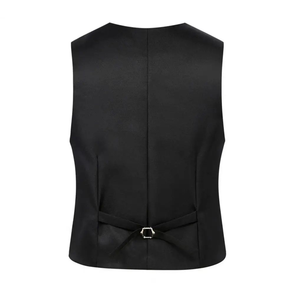 Formal Vest Sleeveless Pockets Single-Breasted Male Suit Vest Casual Party Bar Banquet Dress Waistcoat Solid Color Suit Vest 5
