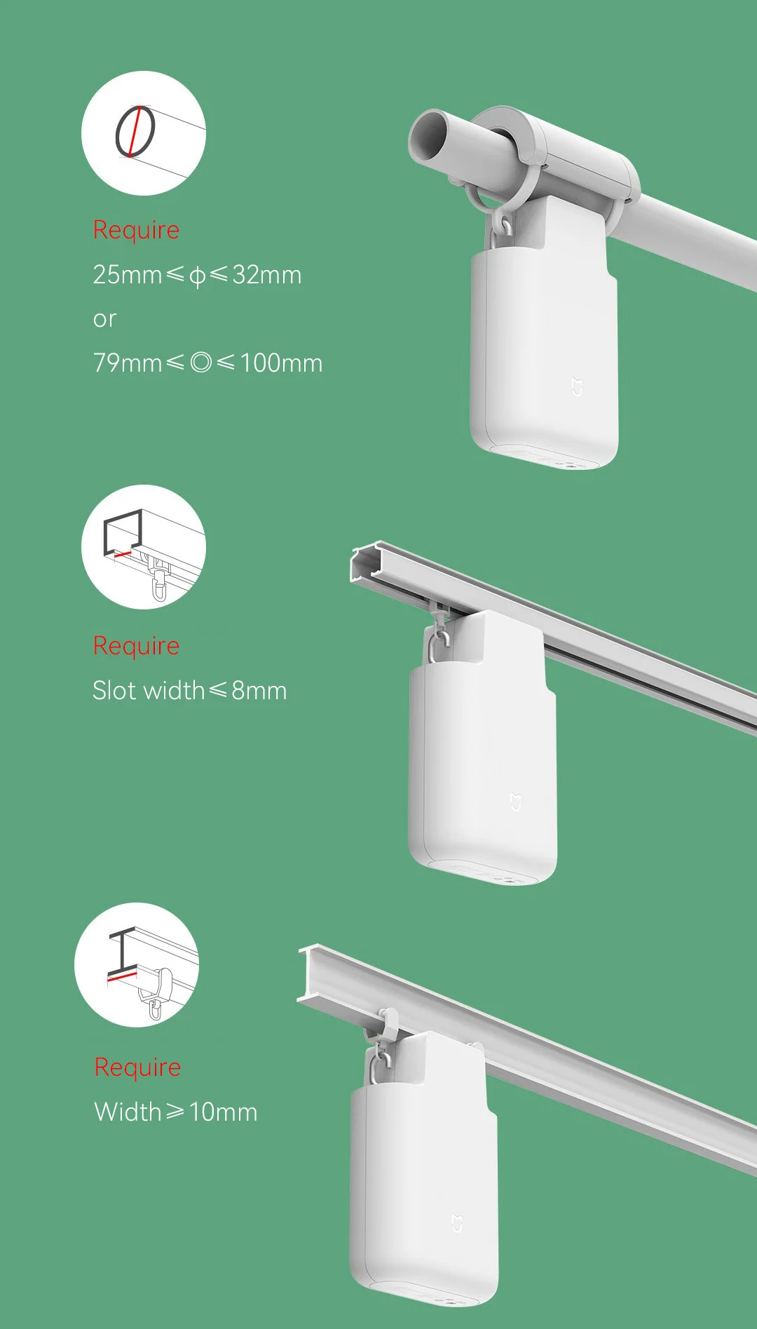 Xiaomi Mijia Curtain Companion Mate Hang-And-Use For U- / I-Shaped Track Roman Pole Smart Linkage Control Require BT Gateway