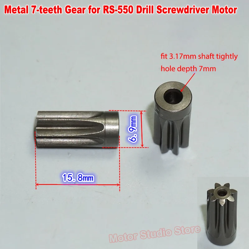 1PC Steel Metal 7T Gear fit 3.17mm Shaft RS-550 Electric Screwdriver Drill Tool Motor Gear motor gear