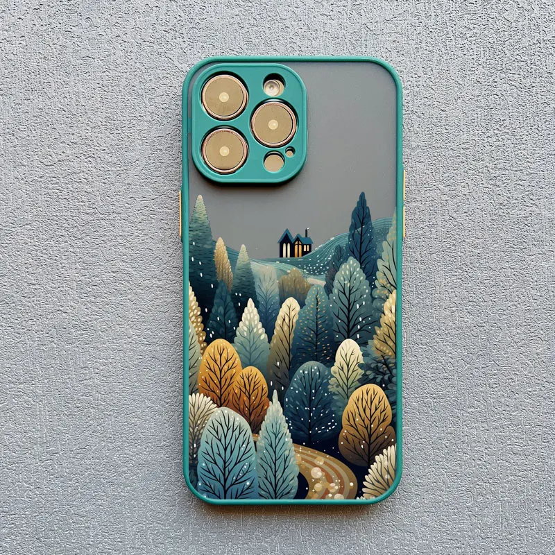 Schneefälle Waldland schaft Handy hülle für iPhone 16 15 14 13 12 11 pro max mini x xr xs 15 7 8 plus stoß feste Schutzhülle – Detail 3
