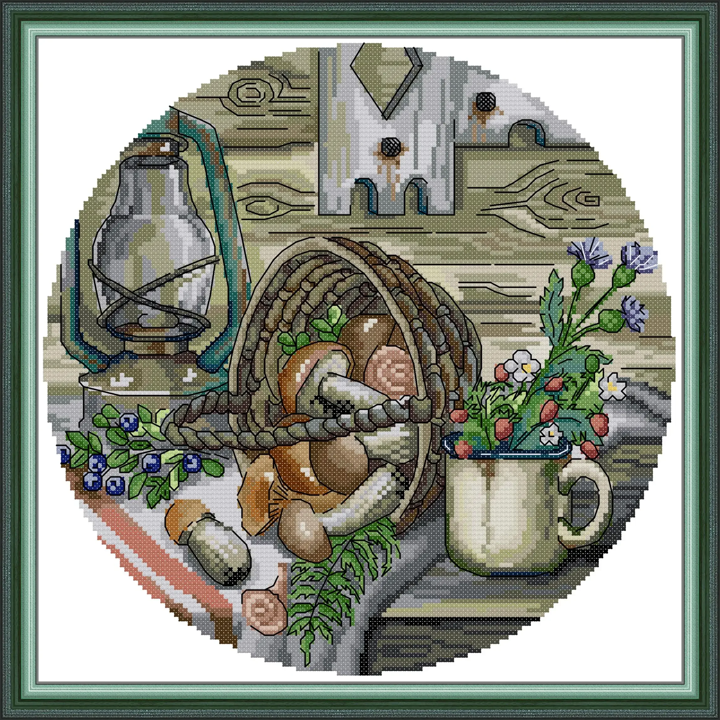 Joy Sunday Pre-printed Cross Stitch Kit DIY Easy Pattern Aida 14/11CT Stamped Fabric Embroidery Set-Mushrooms