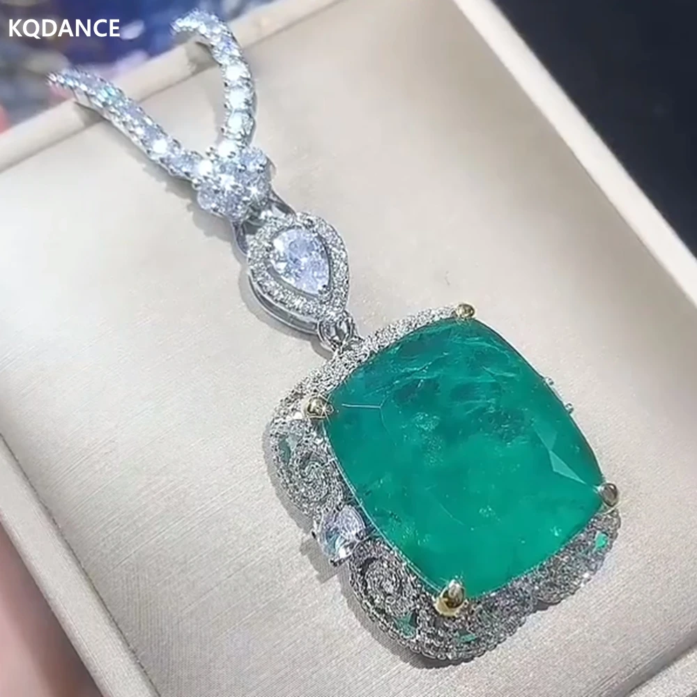 

KQDANCE Woman Lab Emerald Gemstone Gem Pendant For All-match CZ Diamond Tennis Chain Necklaces with Green Stone Wedding Jewelry