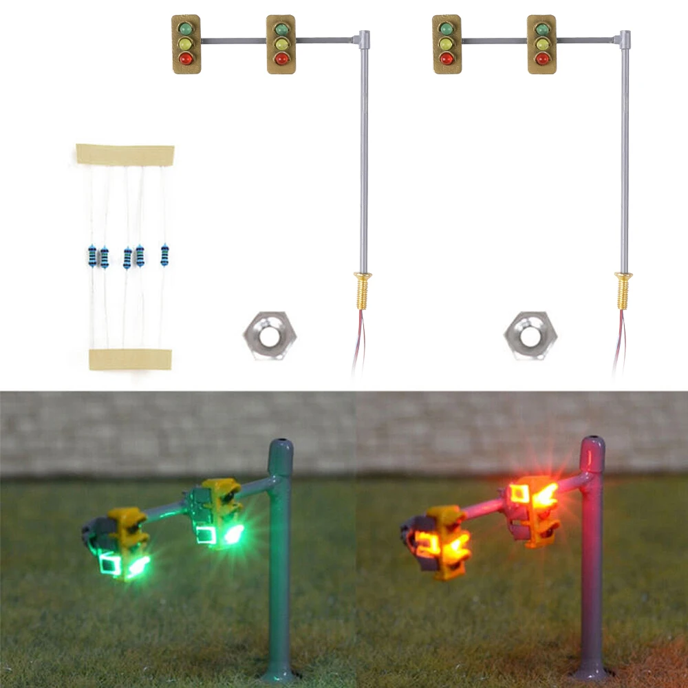 1/2pcs 교통 신호등 N 스케일 횡단보도 모델 LED 보행자 거리 신호등 램프 철도 및 기차 레이아웃 액세서리