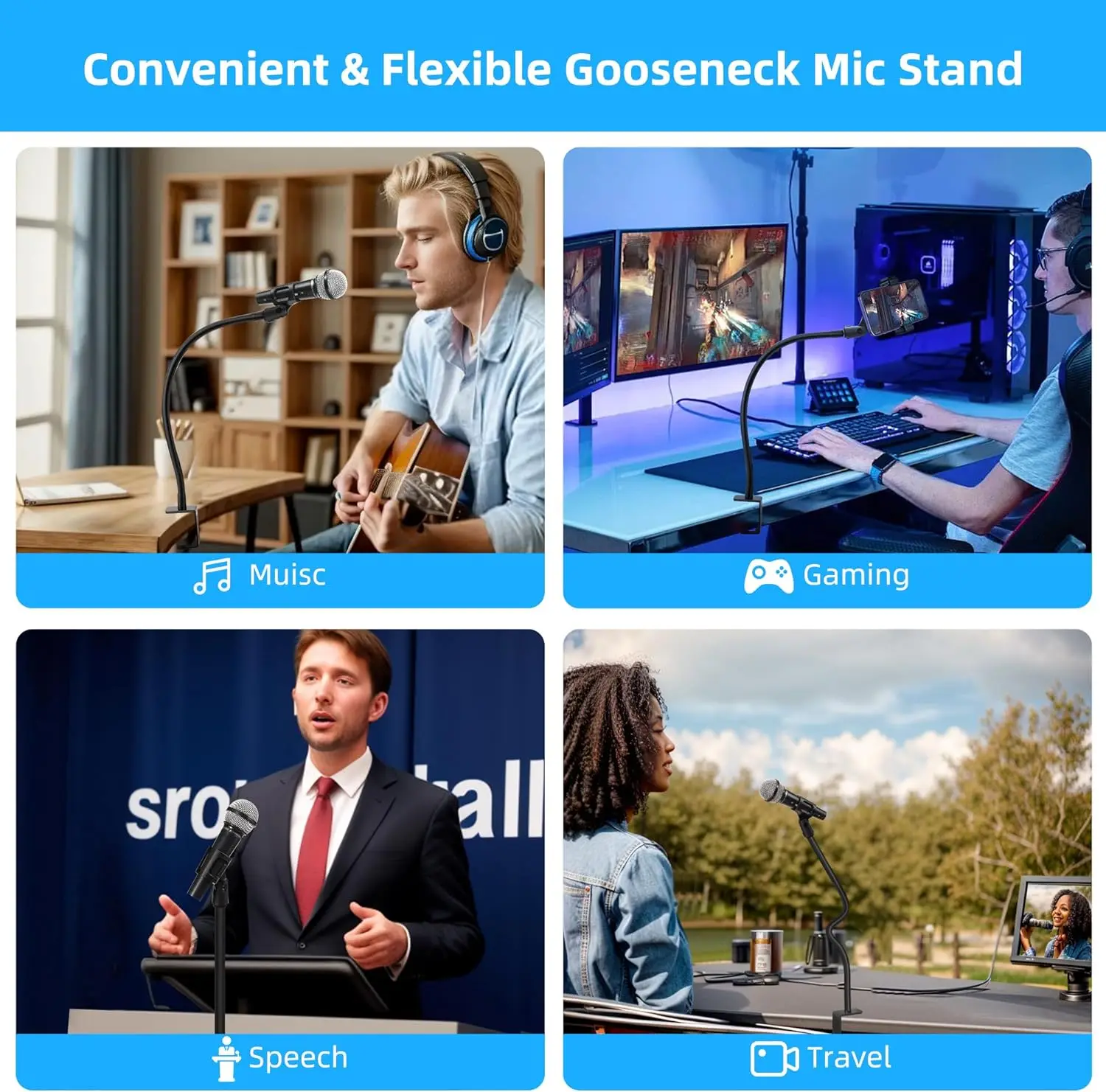 Desktop Mic Arm Stand Flexible Gooseneck Mic Stand Phone Holder Microphone Clip for Blue Snowball ice SM58 PGA48 Samson A6V K669