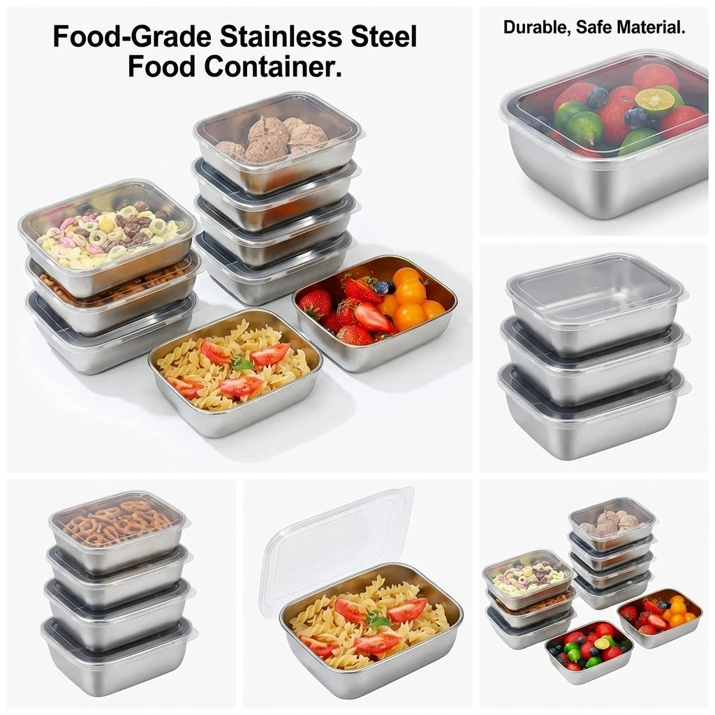 5개 스테인리스 스틸 식품 보관 용기, 쌓을 수 있는 도시락, 주방 냉장고 여행용 주방 보관 솔루션