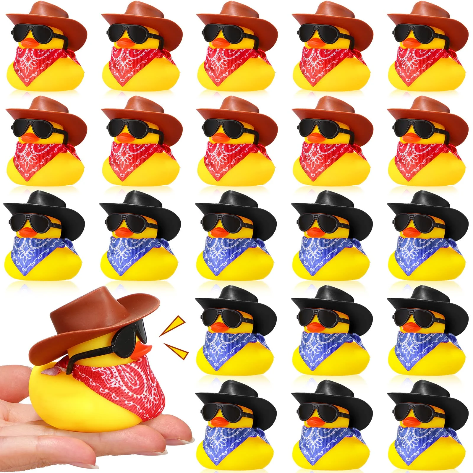 

300 PCS Cowboy Rubber Duck Mini Yellow Duckies Bath Party Toy Tiny Ducks Bathtub Toy with Cowboy Hat Paisley Bandanas Sunglasses