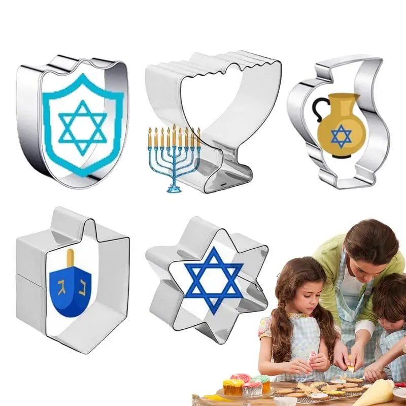 Cookie Cutter Baking Mold Cookie Mould 5pcs Hanukkah Cookie Mould Cookie Tools Jewish Day Set Stainless Steel Gyro Book Roll Die Cutting Molds
