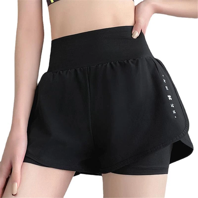 Women's High Waisted Sports Short Yoga Tennis Running Pilates Bottom with Pockets Tight Fitting Fake Two Pieces Sports Pants 4