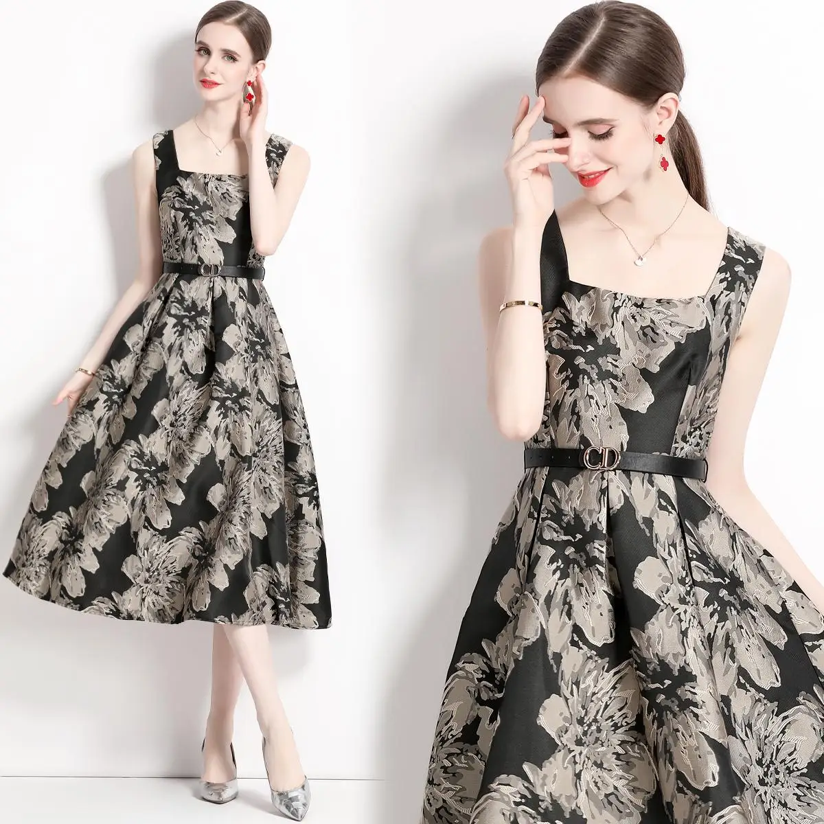 

2023 new summer new French jacquard exquisite temperament slimming dress