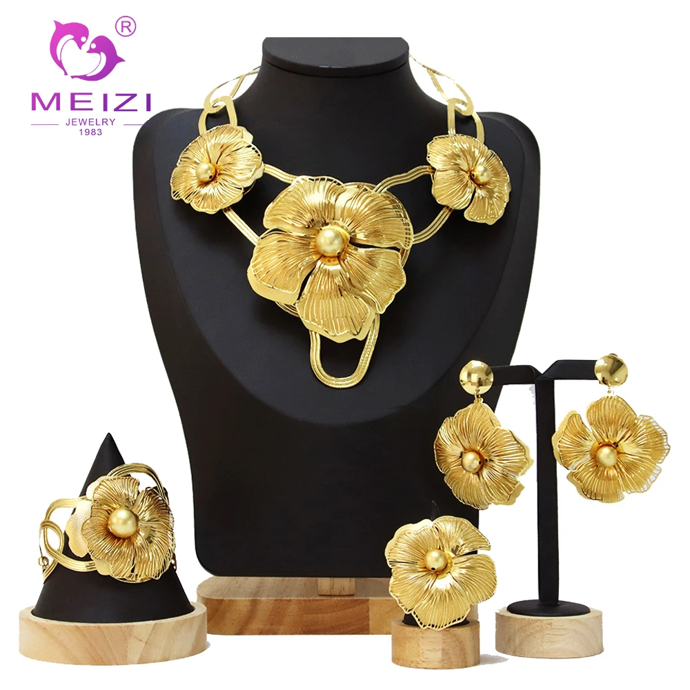 

MEIZI Jewelry 2023 Luxury Brands Dubai Wedding 18k Gold Jewelry for Ladies Exquisite Necklace Earrings Ring Bracelet Gift