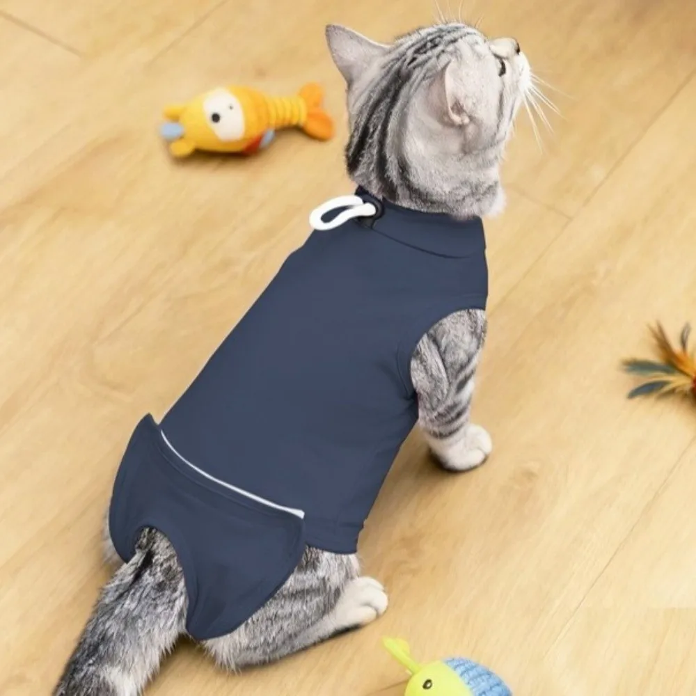 탄력 있는 고양이 회복복 세탁 가능 부드럽고 통기성 있는 반려동물 보호복 조절 가능한 반려동물 진정 의류 반려동물 용품