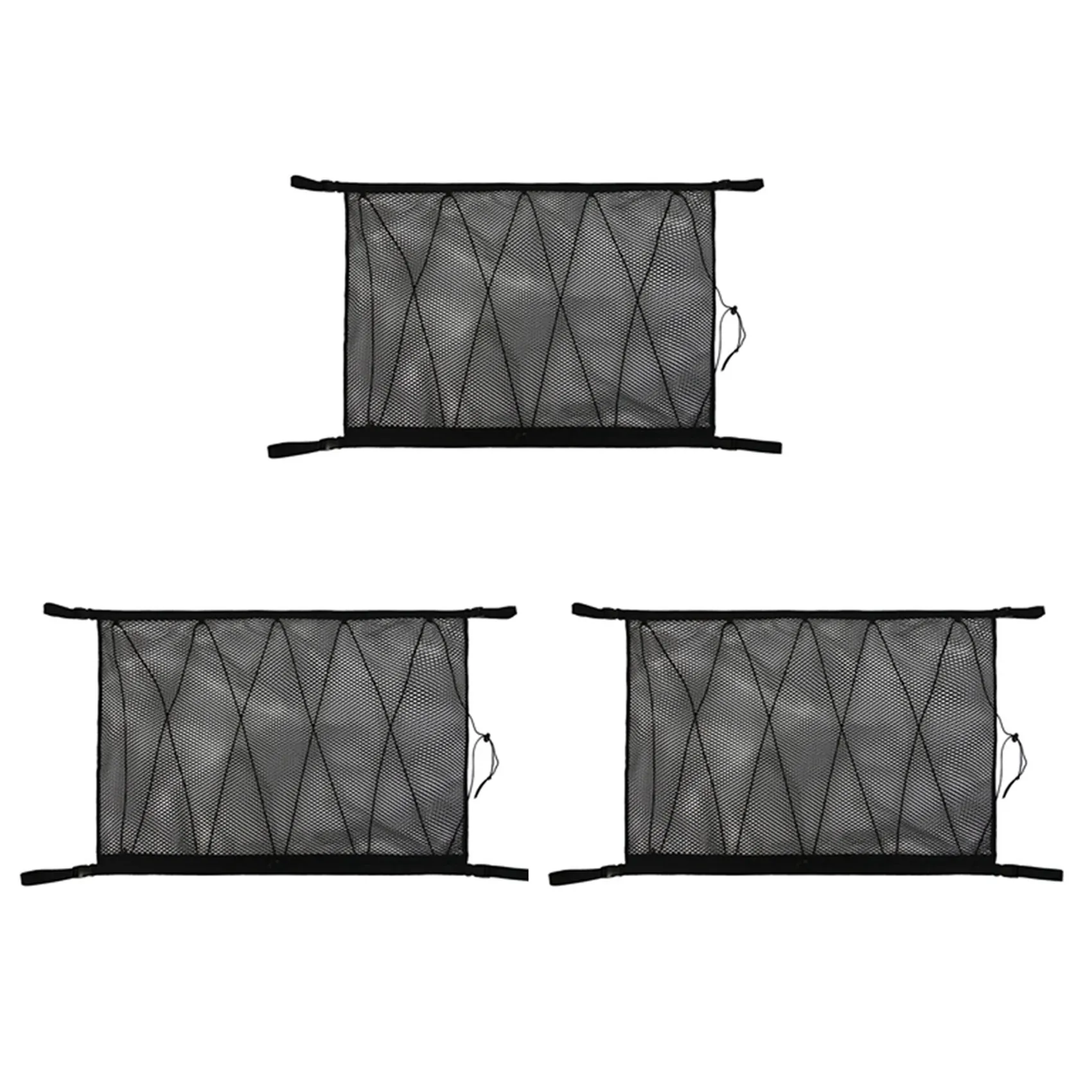 

3X Car Ceiling Storage Net Pocket Roof Interior Cargo Net Bag Car Trunk Storage Pouch Sundries Storage Organizer Black