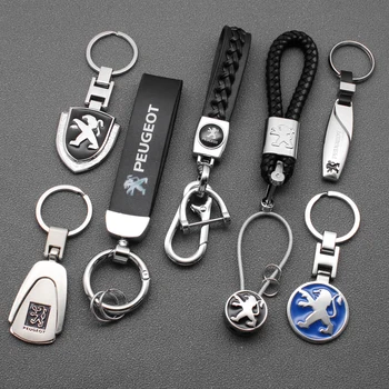 Car Leather Styling Key Chain Emblem Metal Keyring for Peugeot MK1 2008 107 205 207 GT 807 407 308 MK2 Logo Keychain Accessories