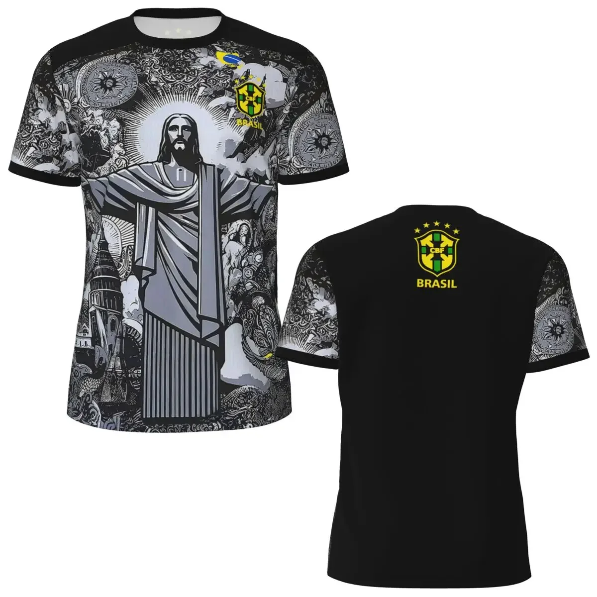 Camiseta de entrenamiento de fútbol de verano de edición especial de Brasil Jesús, color negro y gris, para adultos y niños, de secado rápido para exteriores