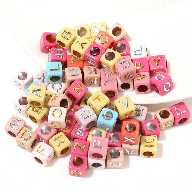 1000pcs Letter Beads Color Alphabet Cube Beads Letter Bead for Jewelry Making,Bracelets Making,Necklace 6 x 6 mm (Square, Large Hole),with 1 Roll