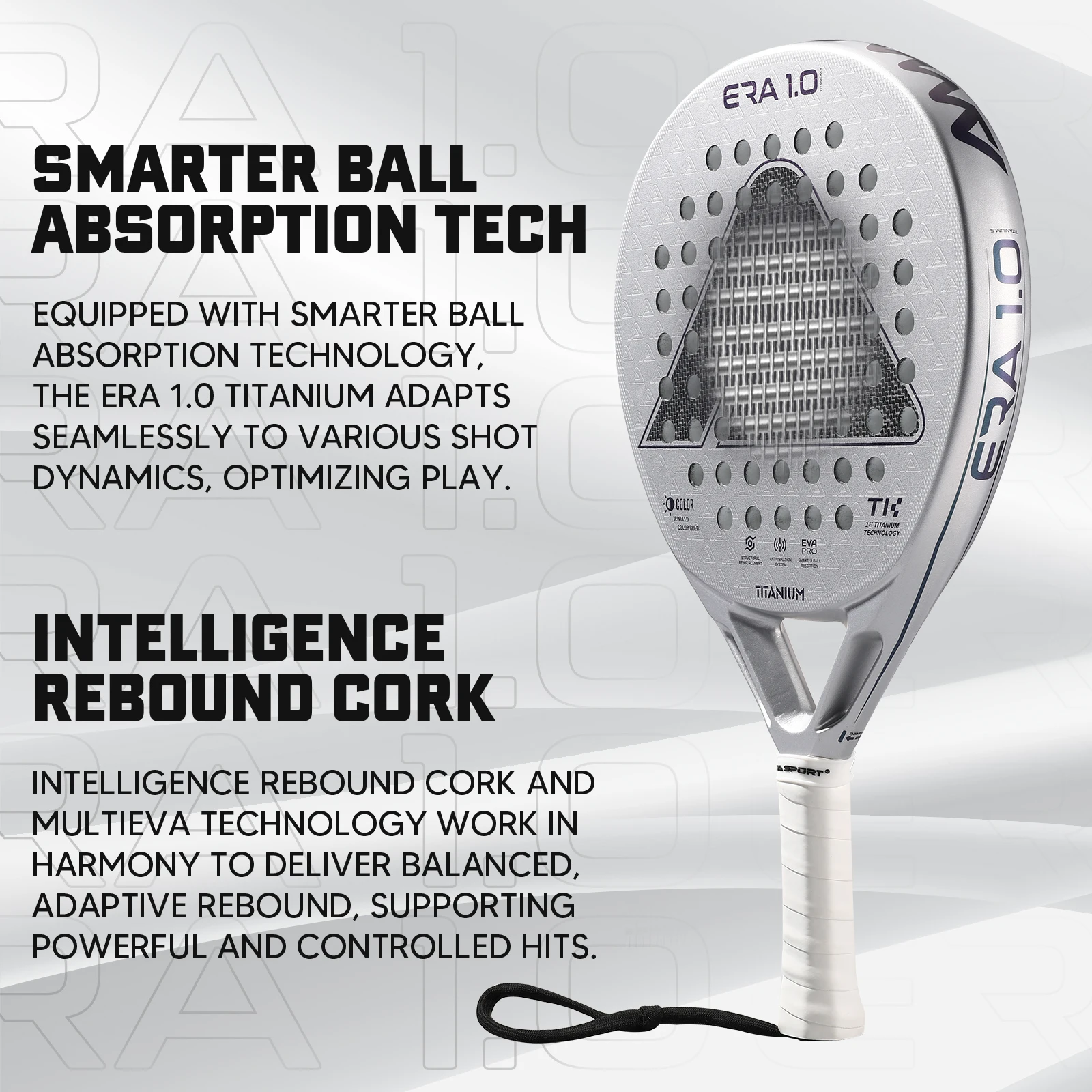 AMA SPORT 1St Titanium Silver Surface Padel Racket with Precision Holes,Intelligence Rebound Cork High-Performance Pala de Padel