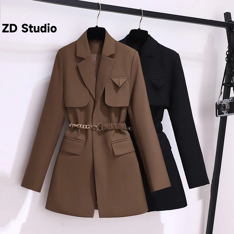 

[ZD Studio] Новый Топ Hanfeng шикарный кофейный маленький костюм пальто женский весенний и осенний костюм высокий