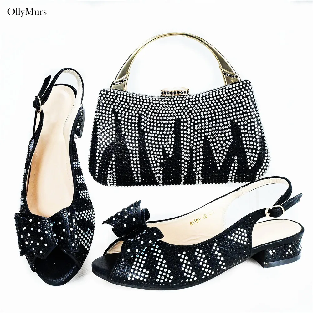 

Summer Style Rhinestone Sandal Shoes And Matching Bag Set African Elegant Women High Heels Shoes And Bag To Match Set Party