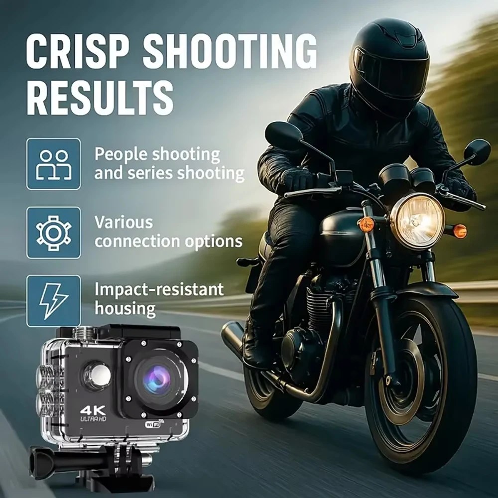 Caméra de sport étanche 4K HD 1080p 60 FPS avec télécommande WiFi, pour vélo, moto et casque. Enregistrement vidéo._voghion.com