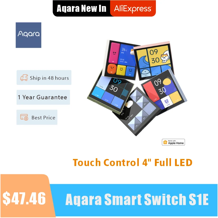 

2023 Aqara Smart Switch S1E Touch Control 4" Full LED Timer Calendar Power Statistics Scene Setting Remote For Homekit Aqara APP