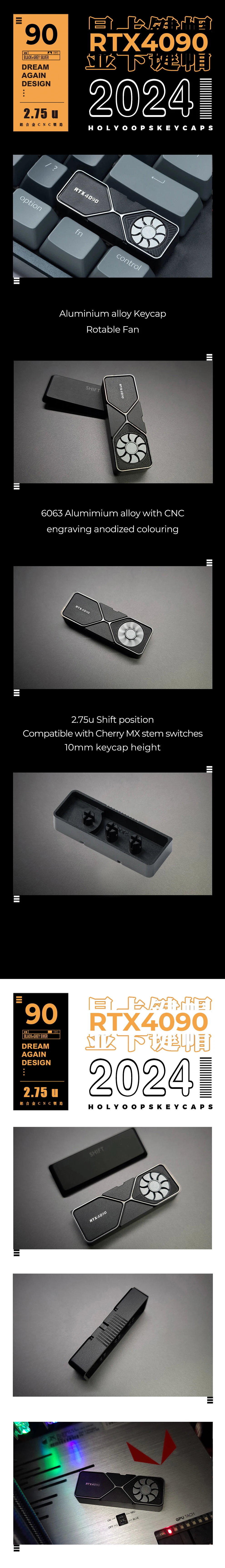 Holyoops-RTX4090 Shift direito Keycap Artisan, Alumínio Anodizado,