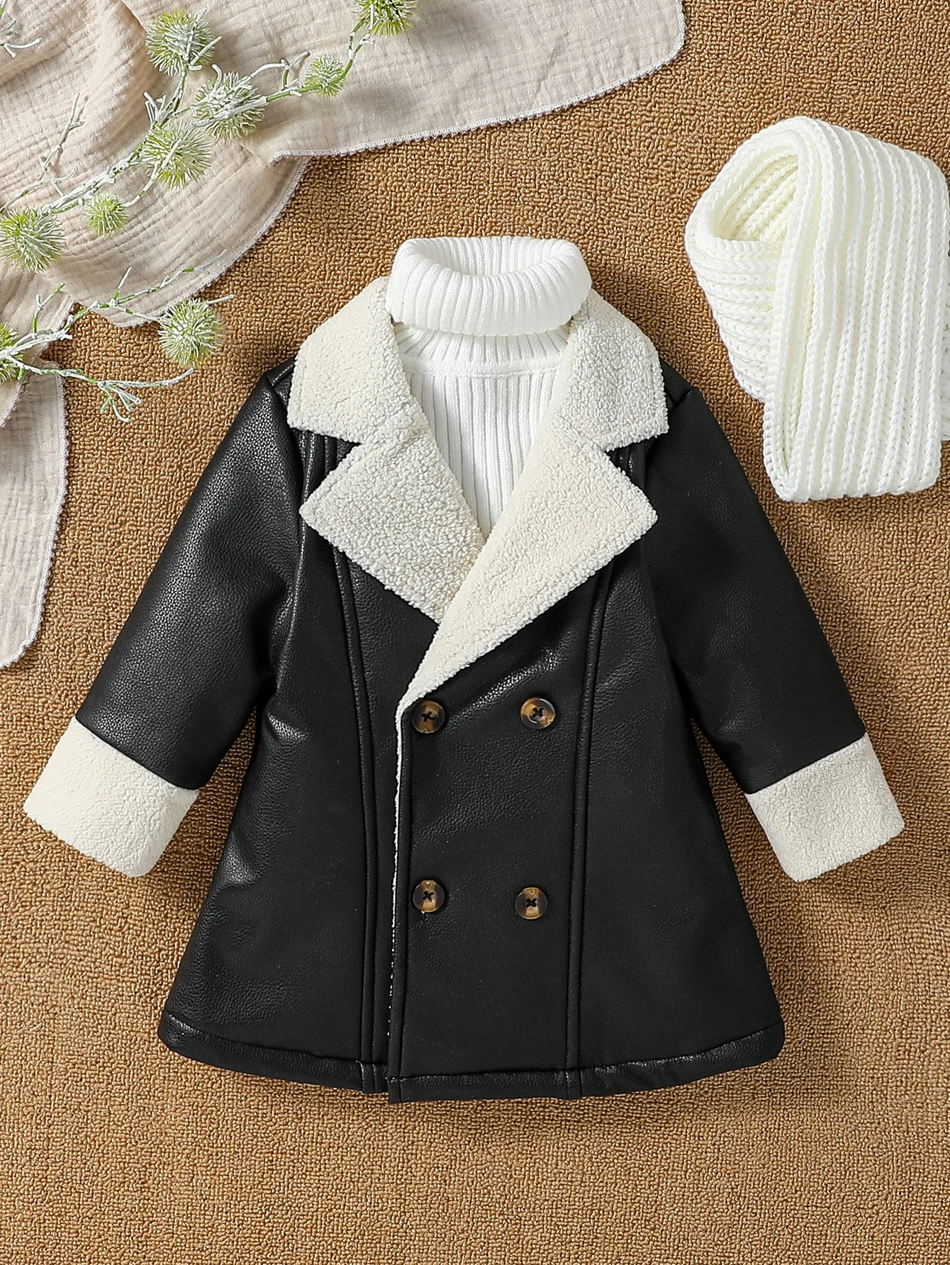 Baby Boys PU Wool-Lined Winter Jacket 1