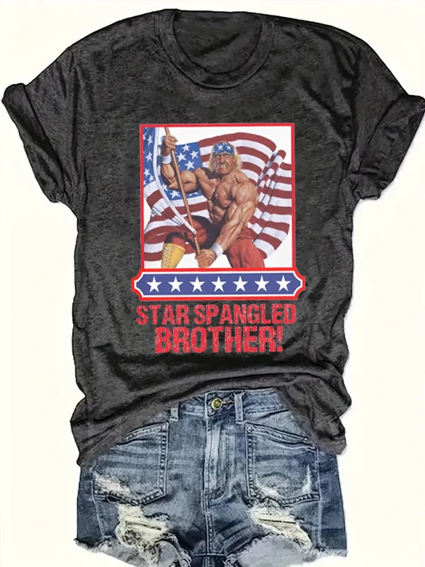 

Tough American Guy with The American Flag Print Women T-shirt New Hot Sale Trend Independence Day Holiday Casual Female Shirt