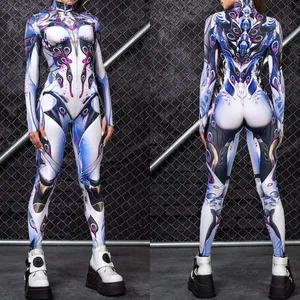 Unisex Cyber Punk 3D Digital Printing Halloween Party Role Play Outfit Women Men Cosplay Costume Carnival Jumpsuit