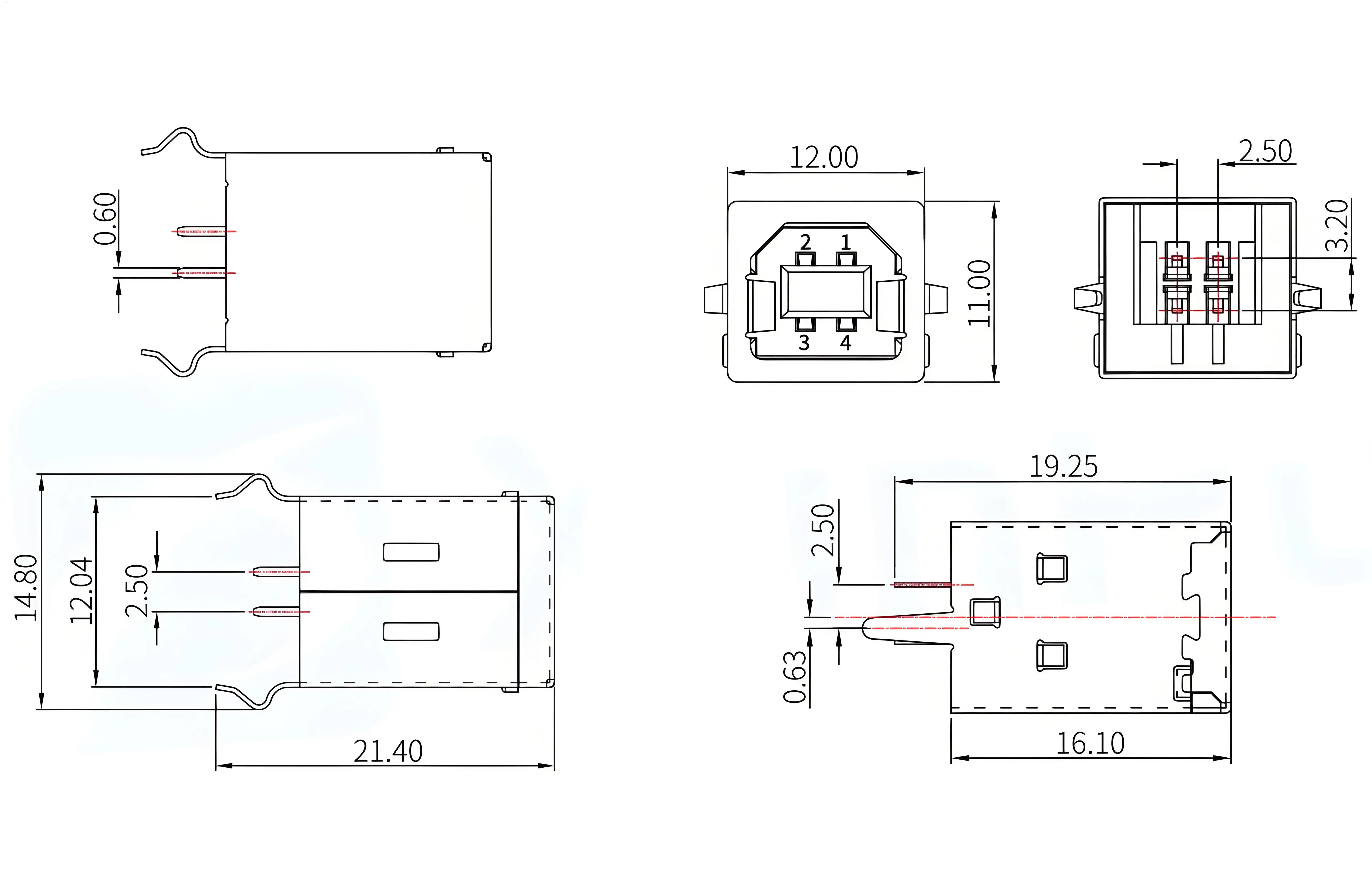 10Pcs/Usb-B10-Brw Usb-B12-Brw USB Connector