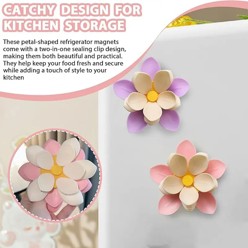 Flower Refrigerator Magnet Sealing Clip, Petal Sealing Clip Multifunctional Sealing Clip, Food Sealing Clip, Kitchen Accessories