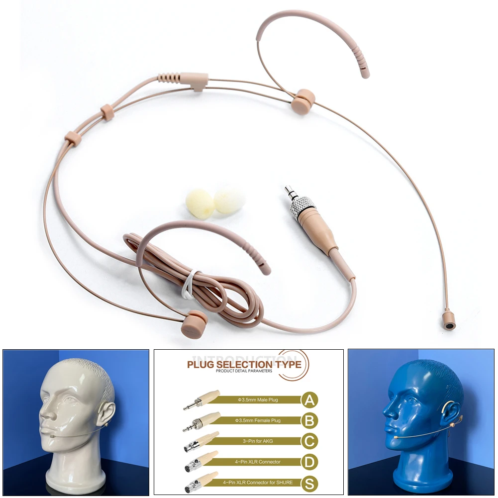 

Double Earhook Headset Microphone Headworn Omnidirectional Condenser Cartridge Microphone 3.5mm 3 Pin 4 Pin XLR Plug Replace