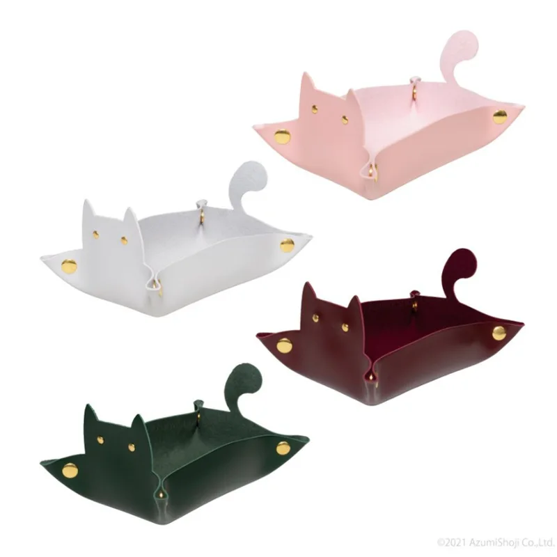 New Cute Cat Dice Tray with Metal Clasp Large Capacity Foldable for Easy Portable Desktop Storage with Artificial Leather Tray