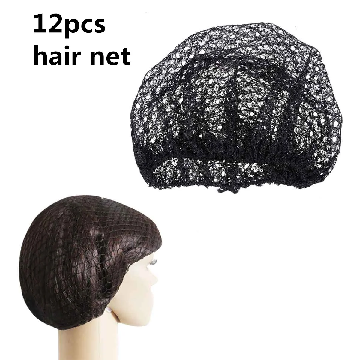 12Pcs Mesh Black Hair Net Caps Elastic Free Size Head Covers for Cosmetics Hair Bun Women Nurse Hairstyle Hair Accessories