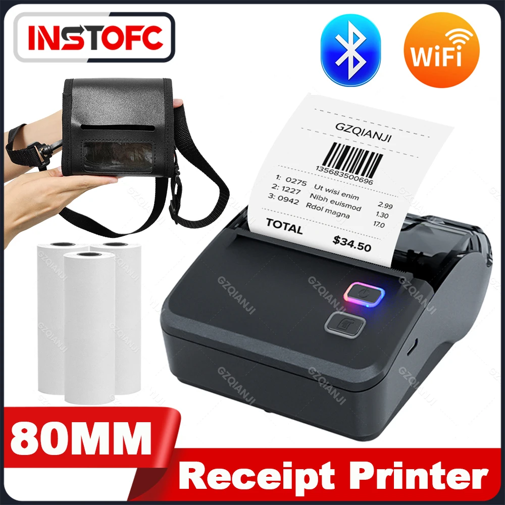 Stampante Per Ricevute Wifi Da 80Mm Usb Bluetooth Mobile Thermal Mini Handheld Pos Maker Per Custodia Per Piccole Imprese Loyverse Opzionale