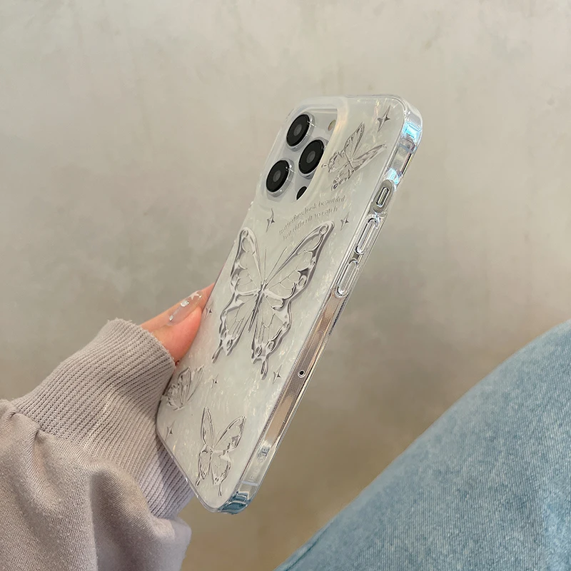 Ins Silver Butterfly Conch Shell Case for iPhone
