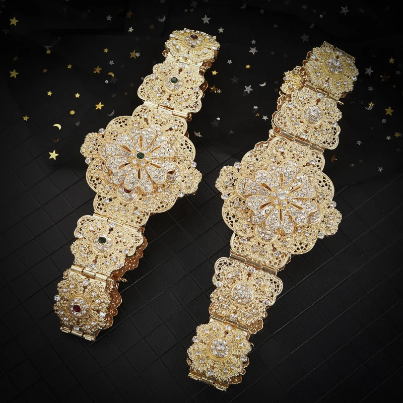 Moroccan Wedding Belt Full Crystal Floral Ladies Dress Oversized Waist Jewelry Bridal Waist Chain Party Gift Free Shipping