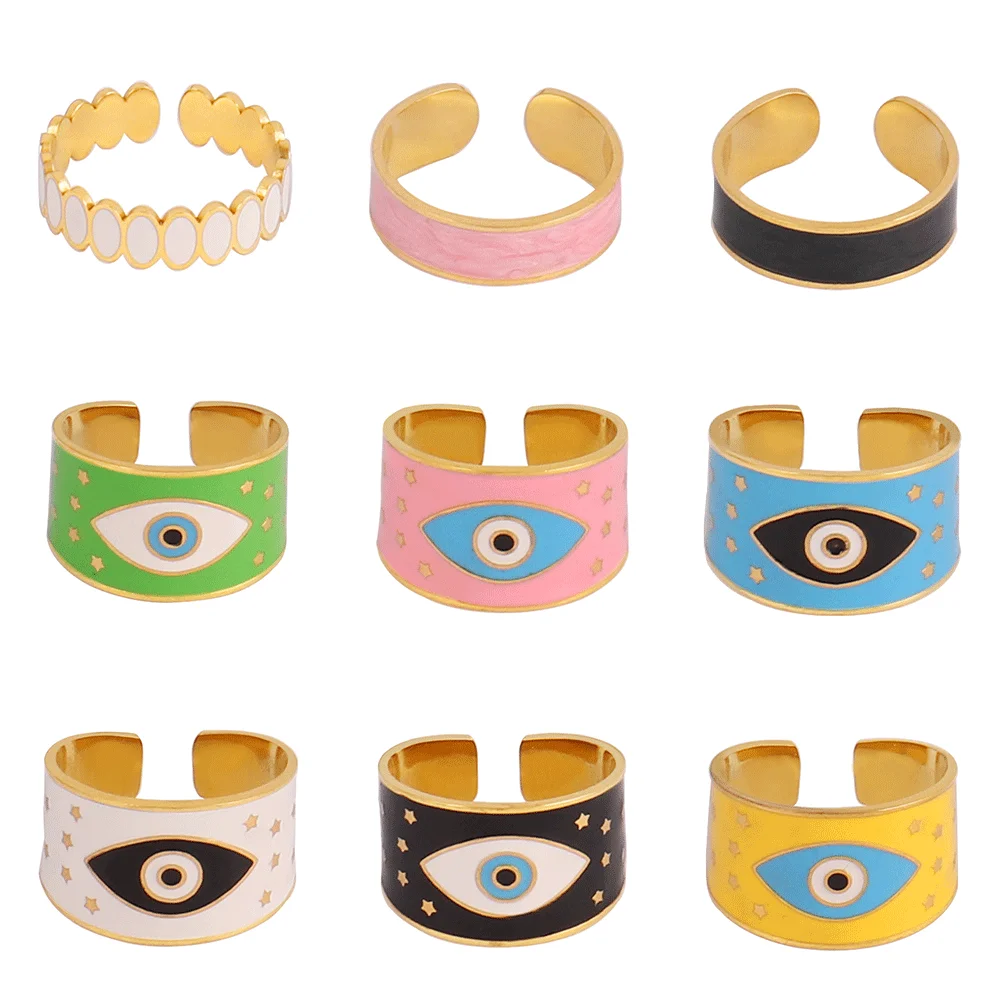 

316L Stainless Steel Eye Rings For Women Color Enamel Round Open Rings Geometric Chain Rings Jewelry Gift