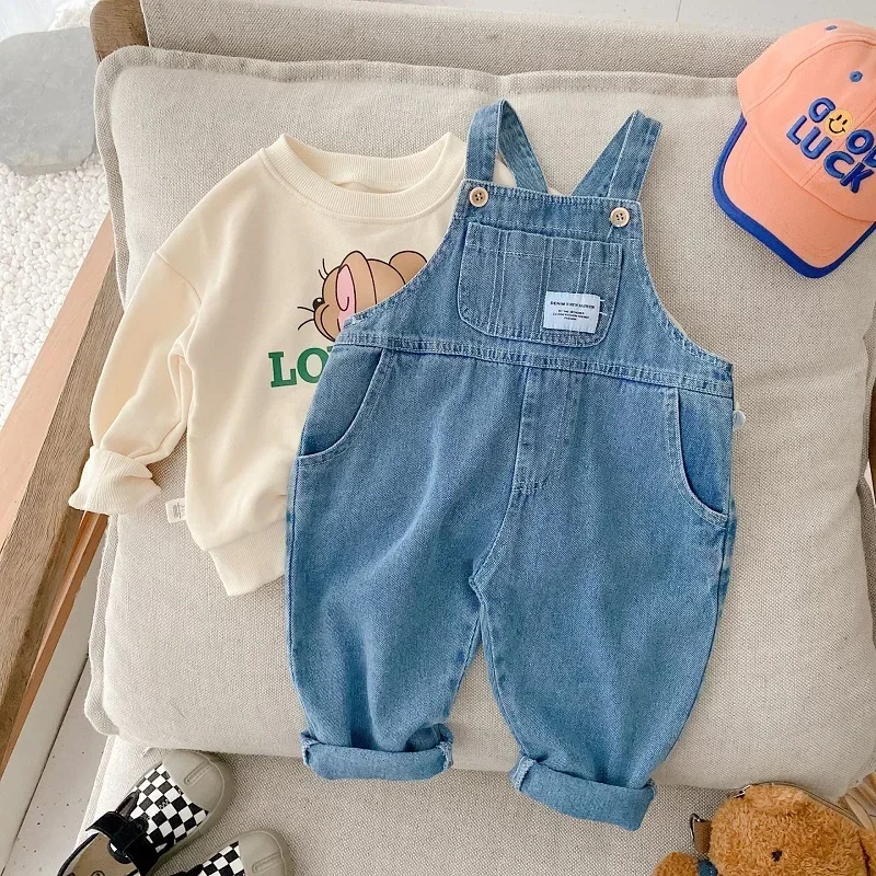 

New Autumn Children Denim Jumpsuit 1-7Years Toddler Kid Boy Girl Pocket Loose Suspender Long Pant Jeans Fashion Overalls Clothes