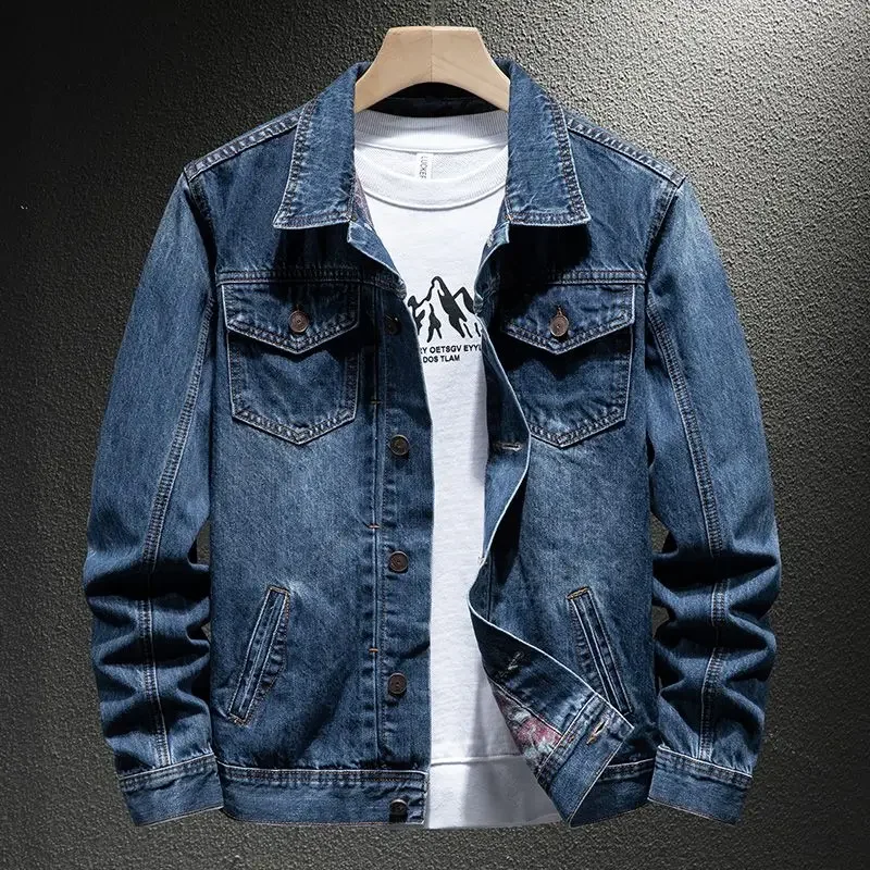 thumbnail image 1 of Abrigo vaquero para hombre, azul, con botones de Corea, entrega rápida, holgado, talla L, chaqueta vaquera informal para hombre, ropa retro japonesa de alta calidad, talla S, 1 of 4