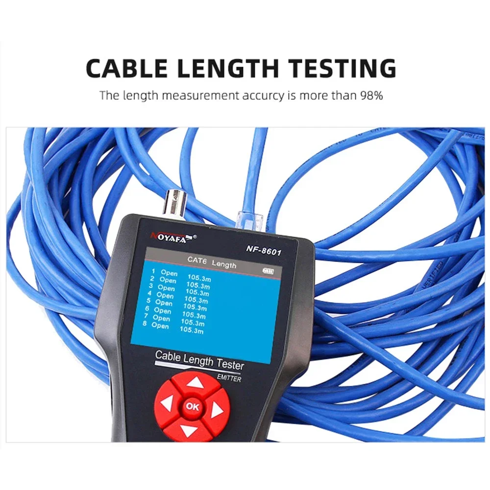 Noyafa NF-8601 NF-8601s NF-8601w Design POE PING LCD Cable Length Test For RJ11 RJ45 BNC Network Cat 7 Cable Tester Wire Check