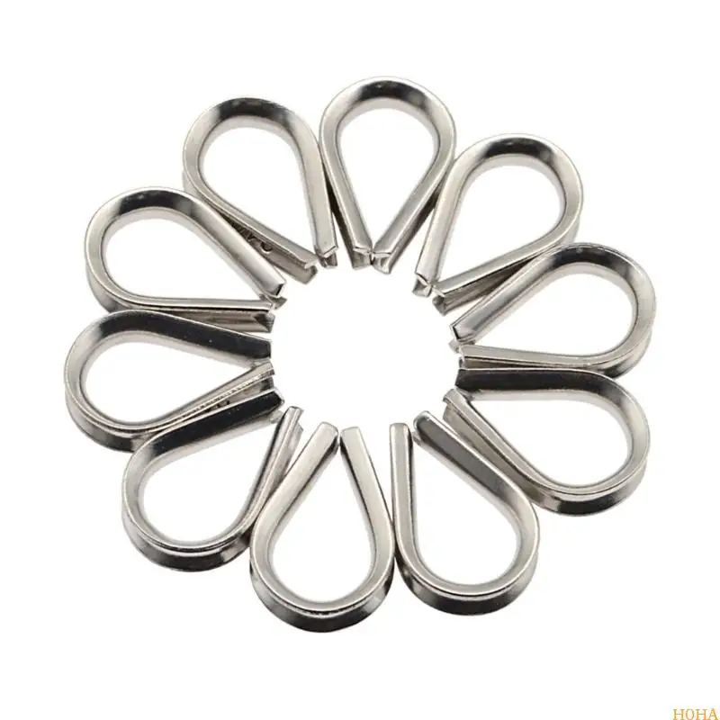 N0HA 10Pcs Stainless Thimble Rigging Fixing Workpiece Wire Rope Protective Sleeve