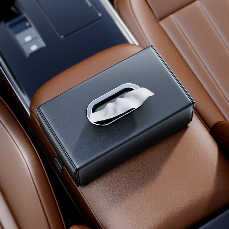 Car Armrest Tissue Box Leather Auto Seat Back Hanging Tissue Box Holder Paper Drawer Storage Case Car Sunroof Napkin Organizer
