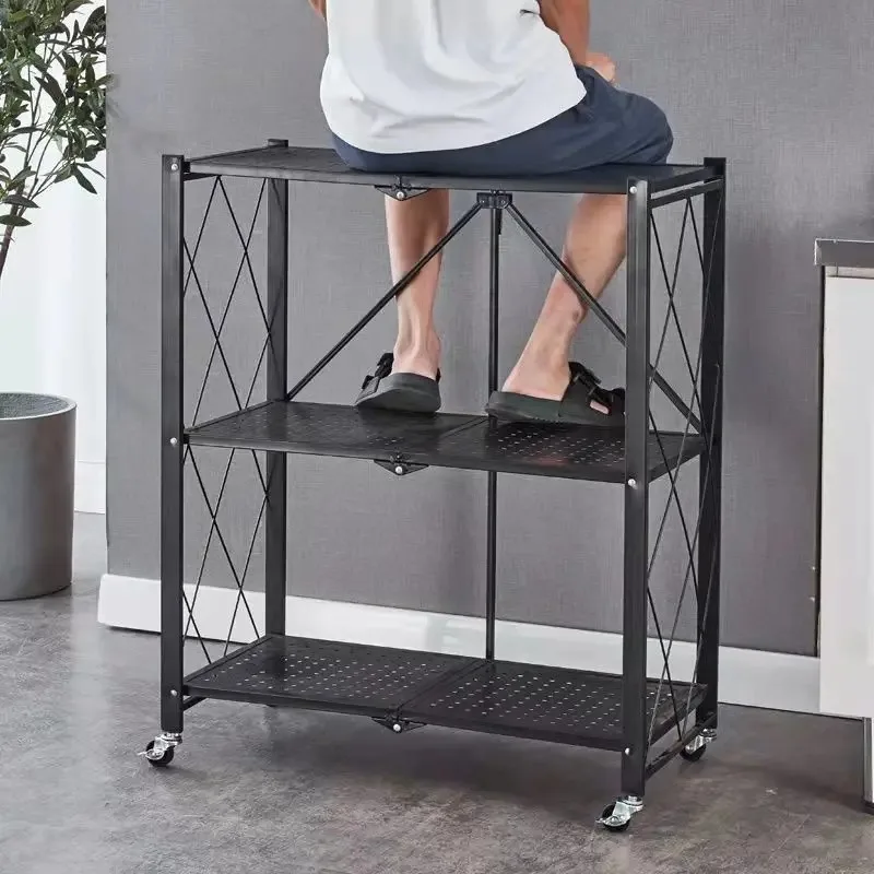 Multifunctional Flower Stand Shelves Storage Shelf Portable Folding Large Iron Shelf Floor Foldable Storage Shelving Bookshelf