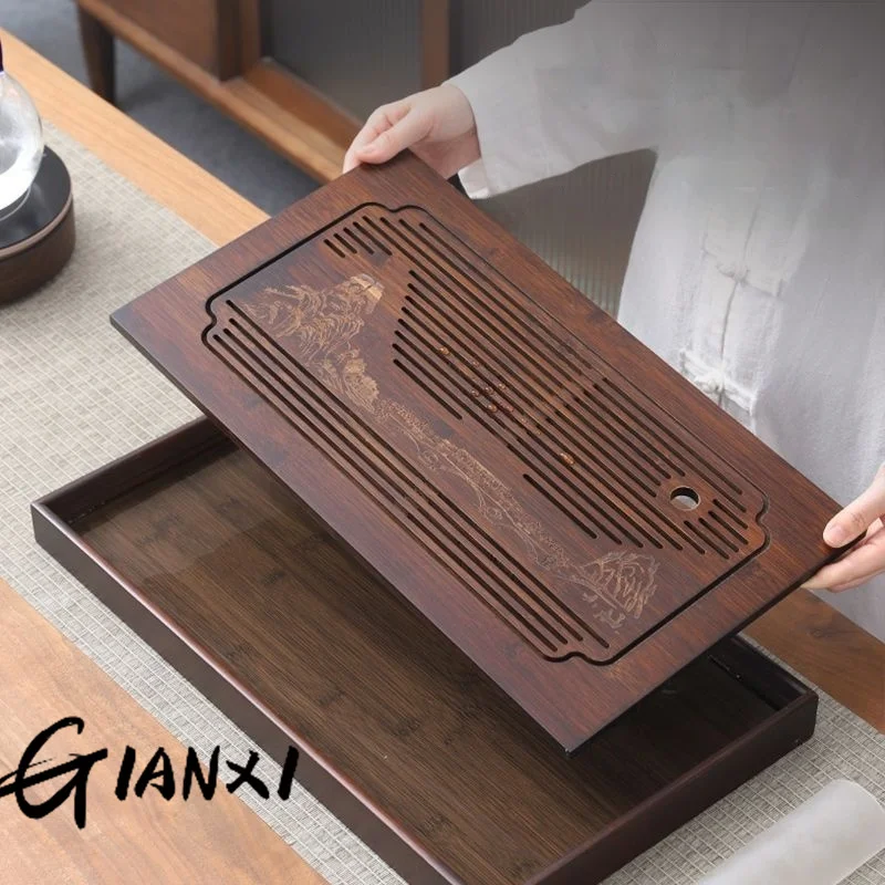 GIANXI Jiangshan Tea Tray Household Small Drain Tea Table Bamboo Tray Kung Fu Set Accessories Sea Dry Brewing Table tea tray tea set