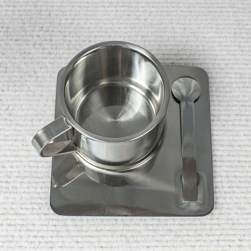 Tasse à Café En Acier Inoxydable Double Paroi Avec Soucoupe Et Cuillère | Design élégant Argenté | Cadeau Amateurs Café - 11