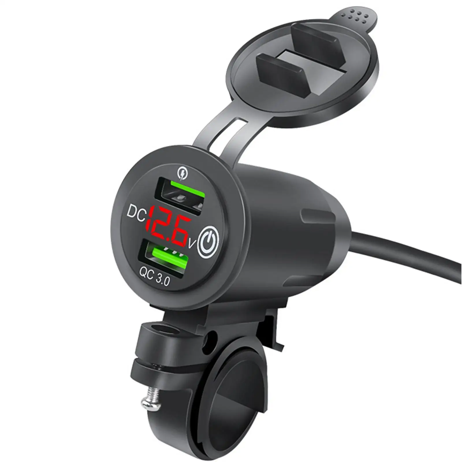 

Motorcycle Mobile Phone Charger Rider Handlebar Rack Car Charger Dual USB Fast Charge QC3.0 With Voltage Display